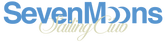 Seven Moons Sailing Club logo with blue and gold text on a white background
